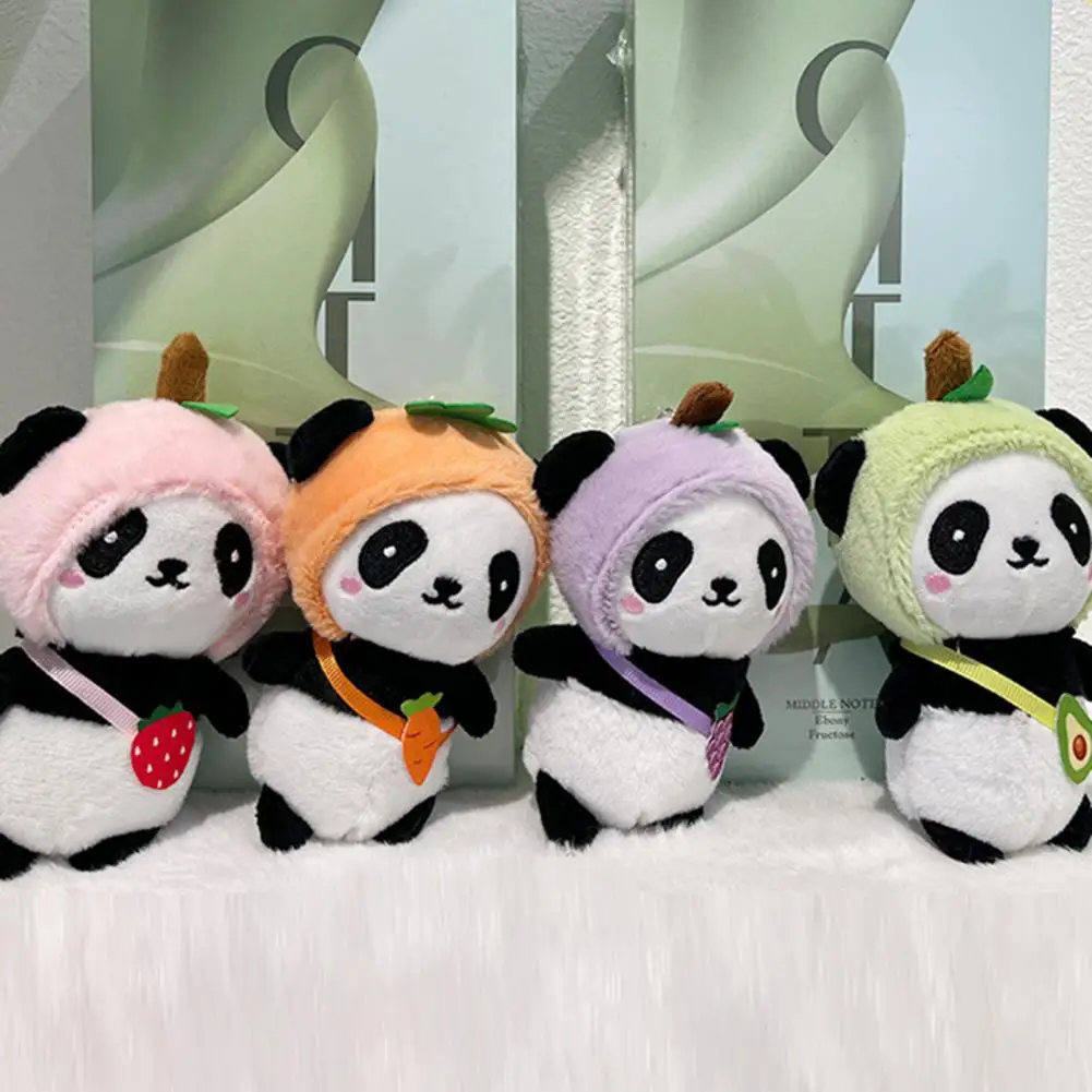 High-quality Pp Cotton Filling Cute Mini Panda Plush Pendant with Fruit Hat Soft Stuffed Doll for Keychain Charm for Kids