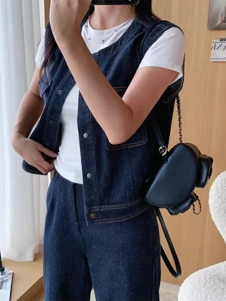 

Loose Fit round Neck Denim Vest Women's Fashion Spring 2026 Korean Style Sleeveless Versatile Outerwear Casual Cotton Blend