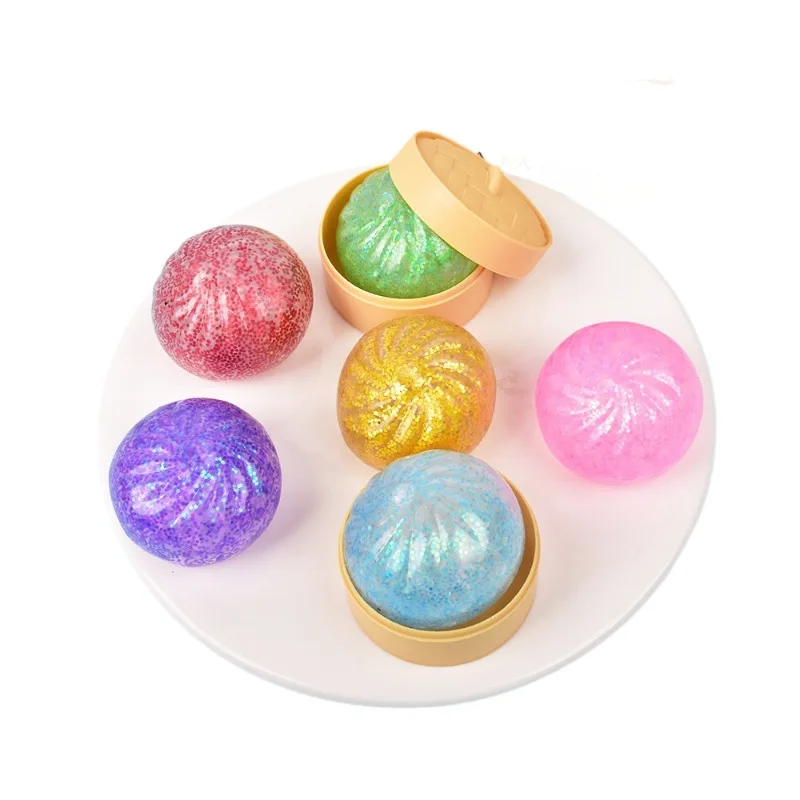 @Mini Glitter Dumpling Squishy with Box Dumplings Sensory Squeeze Toy for Stress Relief Random Color