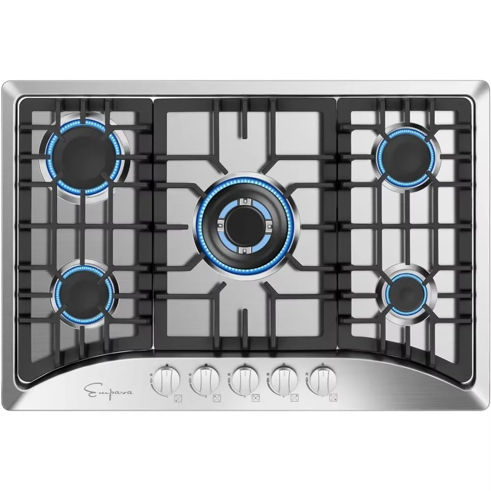 30 Inch Gas Cooktop with 5 World Class Made in Italy SABAF Burners, LPG/NG Convertible, Ideal RV Top Stoves for Kitchen