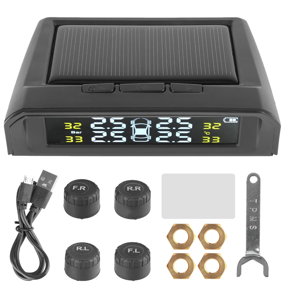 Bandenspanningscontrolesysteem Temperatuurwaarschuwing Nieuwe C Externe batterijversie Sensoren Solar TPMS Autobandenspanningsmonitor - afbeelding 1