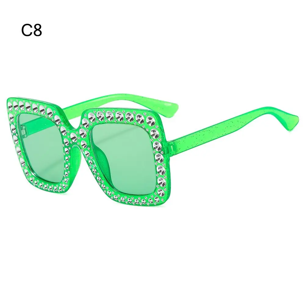 Trendy Square Crystal Oversized Sunglasses Big Frame Sparkling Diamond Sun Glasses UV400 Protection Eyewear Women