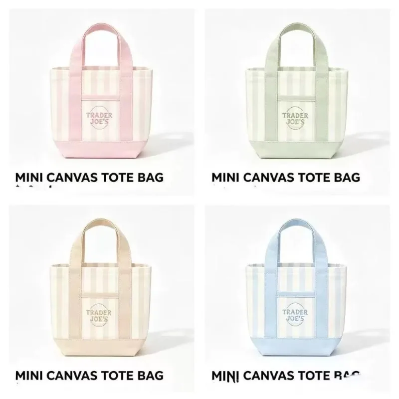 `Women Mini Canvas Tote Bag Pastel Striped Handbag Cute Small Shopping Purse Casual Daily Portable Hand Bag 4 Colors`