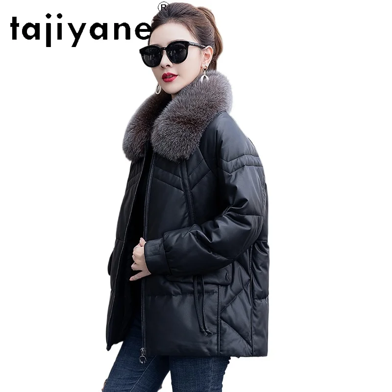 เสื้อแจ็คเก็ตขนเป็ดแท้ TAJIYANE 100% หนังแกะ แต่งขนฟ็อกซ์ สำหรับผู้หญิง เสื้อโค้ทหนังแท้ เสื้อผ้าฤดูหนาว ผู้หญิง 2025