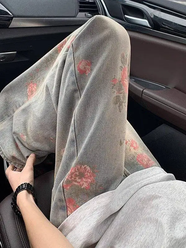 

Tulip Embroidered Straight Leg Jeans Men's Summer Design High Street CleanFit Bootcut Pants Youth Trendy Wear Resistant
