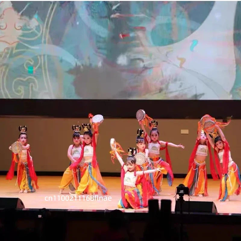 Costumi di danza Dunhuang per bambini Danza classica Abbigliamento per spettacoli etnici Spettacolo di Capodanno Pipa Giocare a Show Dress