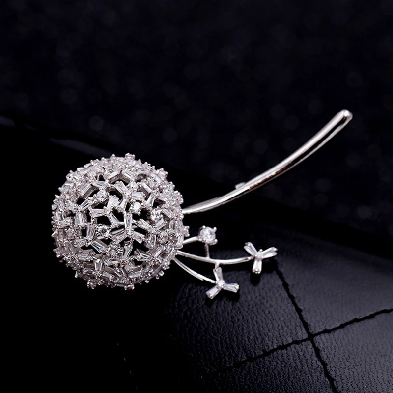 Beautiful Dandelion Shape Brooches Copper Cubic Zircon Jewelry Pins for Women Girls Clothes Scarf Hat Accessories Gifts