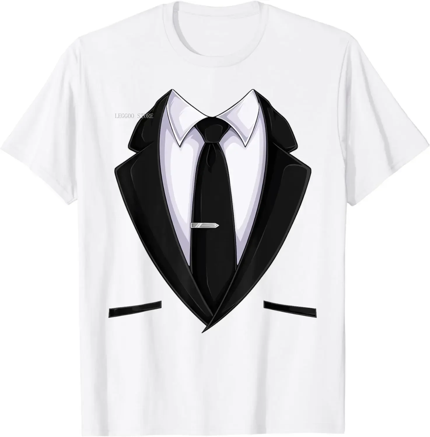 Black & White Suit Tie Tuxedo Funny Bow Tie Suit Graphic Comic Manga Comfy Streetwear Causal Leisure Y2k T-Shirt For Men Fashion