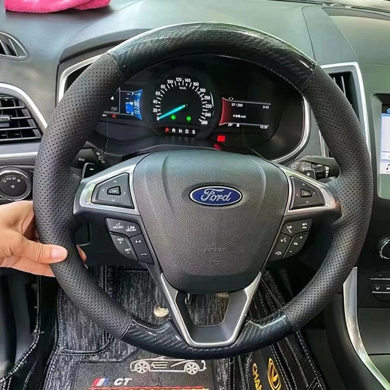 Microfiber Leather Car Steering Wheel Cover for Ford Fusion Mondeo 2013 2014 EDGE 2015 2016 Hand Stitched Protector Wrap Cover