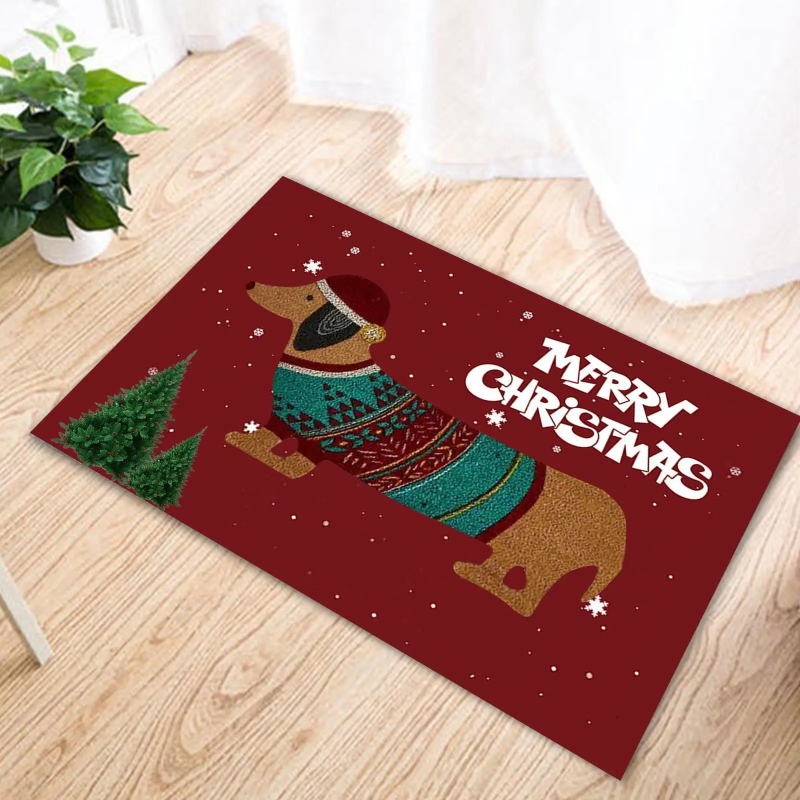 Christmas Dachshund Sausage Doormat Multipurpose Front Door Rug Creative Christmas Non-Slip Blanket For Indoor Outdoor 40x60cm