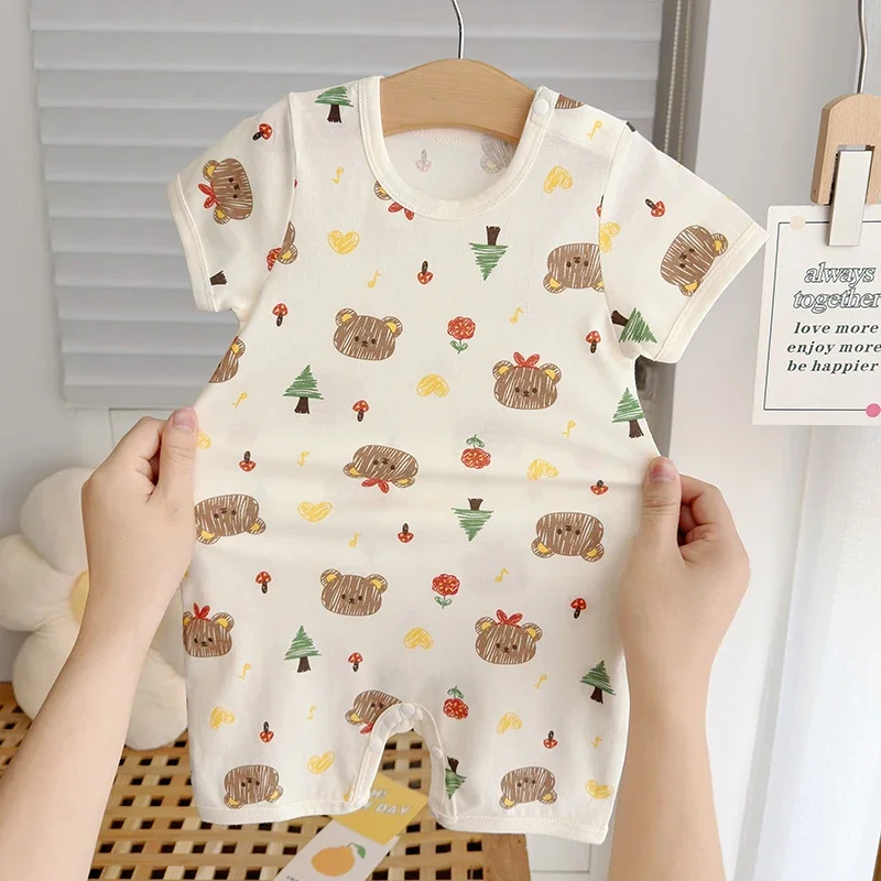 Baby Summer Bear Clothes 2024 Children\'s Clothing Short Sleeve Cotton Jumpsuit Climbing Suit  Baby Boy Romper  Baby 6 Months