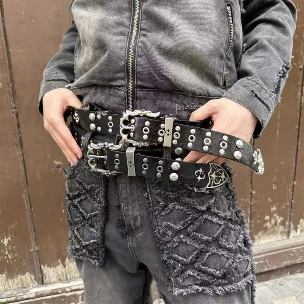 New Black Punk Gothic Belt Rivert Gradient Metal Chic PU Belt Waistband Accessories Jeans Decoration