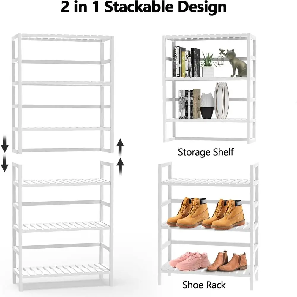 Estantería de bambú de 6 niveles: almacenamiento multiusos ajustable para el hogar, color blanco