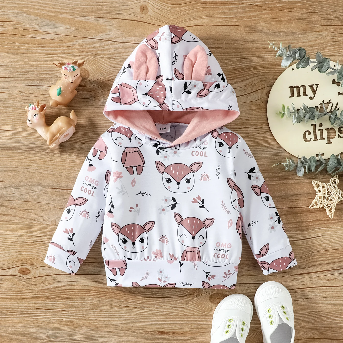 PatPat 2pcs Baby Girl 95% Cotton Animal Print Sweatpants and Long-sleeve Hoodie Set