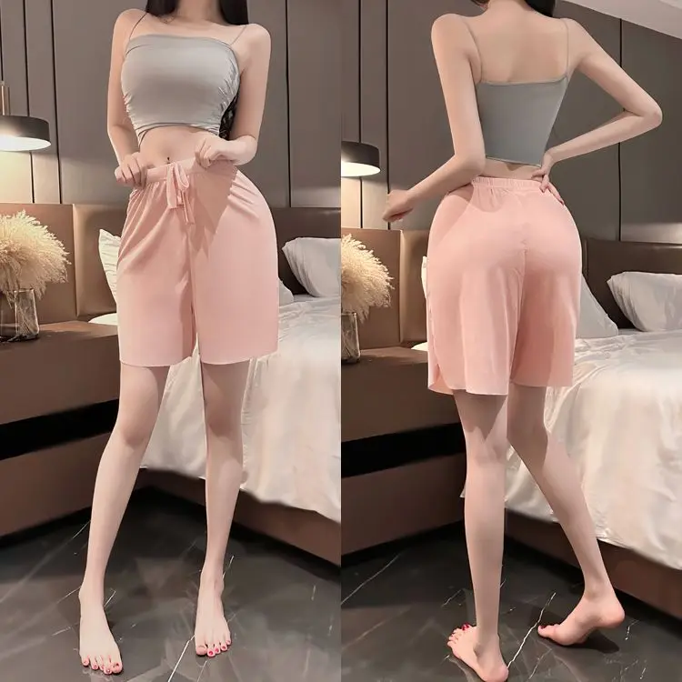 Celana Pendek Musim Panas Wanita Celana Terbuka Celana Pendek Selangkangan Penuh Luar Ruangan Musim Panas Celana Rumah Terbuka Ritsleting Tak Terlihat Gratis Celana Piyama Sutra Es