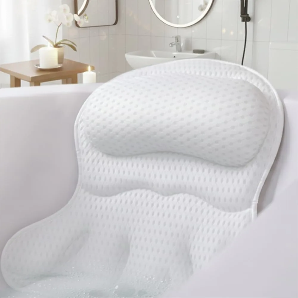 

Bath Pillows for Tub, Luxury Bathtub Pillow with 6 Suction Cups & 4D Air Mesh Fabric, Ergonomic Neck Support, Quick-Dry Bath