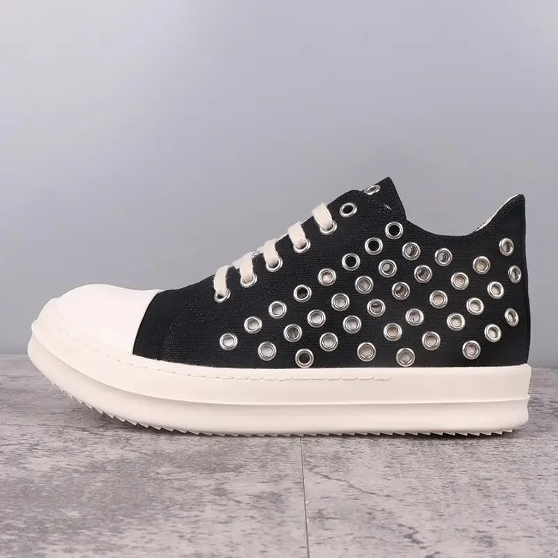 

Men's Casual Shoes Hole Design Fashion R0 Shoes for Men Black Solid Women's Sneakers Lace-up Male Sneakers