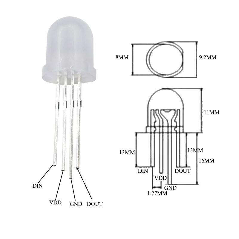 5v Ws2812 8mm Led Rgb Dip Diode F8 Round Dream Color Addressable Full Color Foggy Diffuse Neon Pixel Light Ws2812b Chip Diode