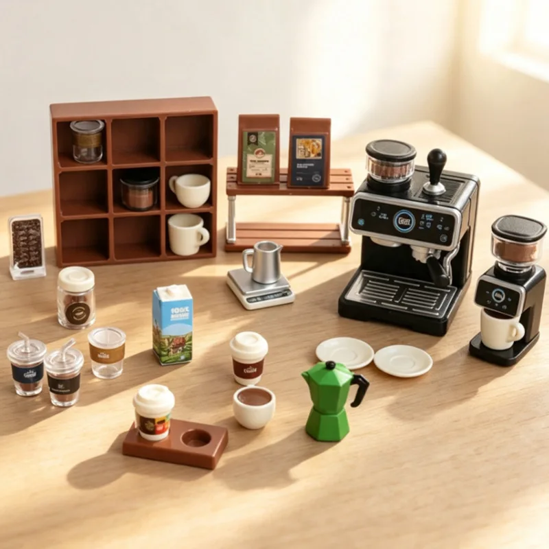 Mini Coffee Shop Playset Dollhouse Miniature Pretend Play Toy Espresso Machine Mini Coffee Maker Role Play Doll House Accessory