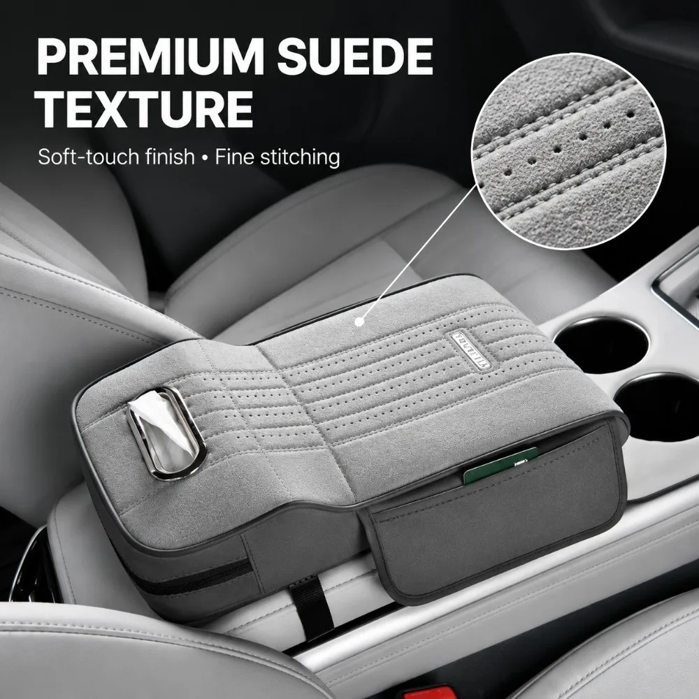 Raised Cushion for Central Armrest Comfort Ergonomic Car Armrest Box Pad Universal Storage Pockets Car Center Console Organizer