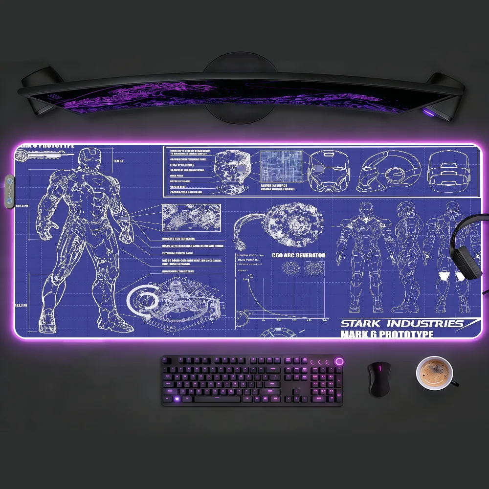

Коврик для мыши Movie I-Iron Man, водонепроницаемый, с RGB LED-подсветкой, красочная игровая клавиатура, нескользящий чехол, настольный коврик