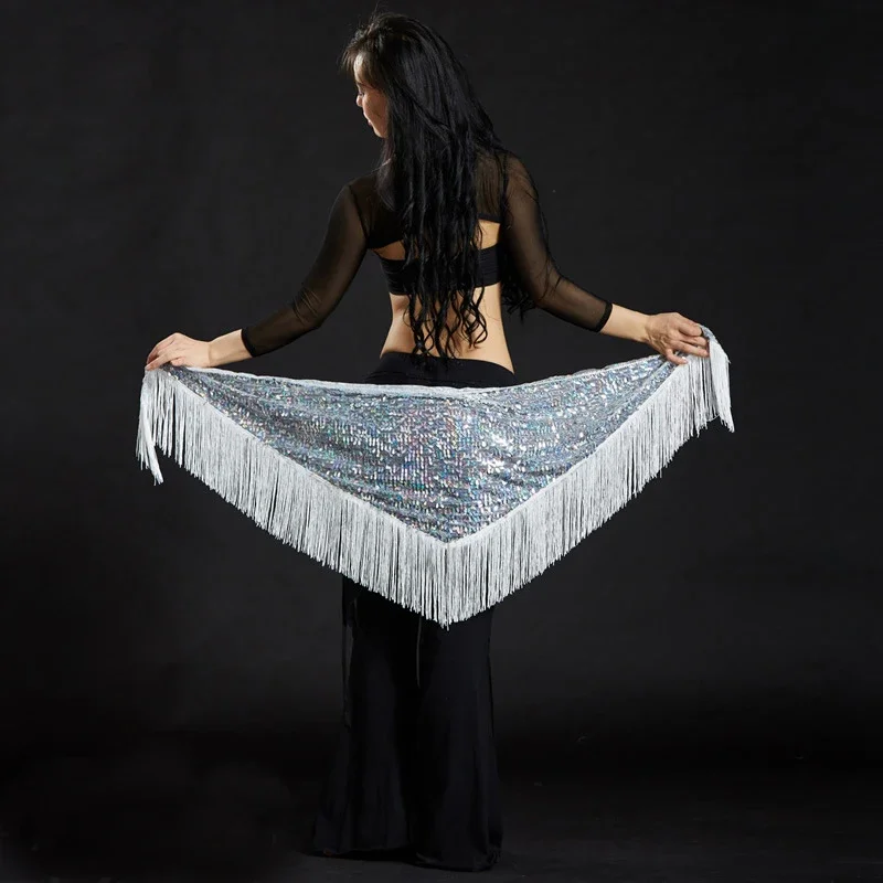 Hot Belly Dance Costume Triangle Hip Scarf Sequin Fringe Tassels Belt Belly Dance Hip Mermaid Hip Towel 10 Colors