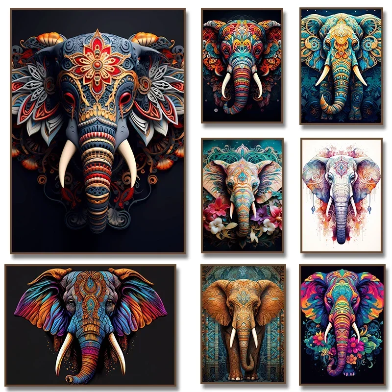(No frame)Mandala Elephant Poster Wall Art Abstract animal Religion canvas Printing Mural Living Room Home Decoration cuadros