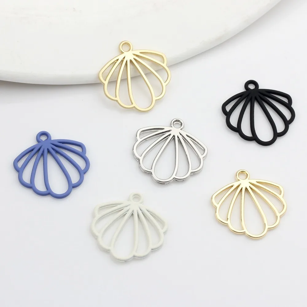 5Pcs 21×20mm Scallop Pendant Hollow Out Flat Scallop Charms Multipurpose Zinc Alloy DIY Jewelry Earring Making Accessories