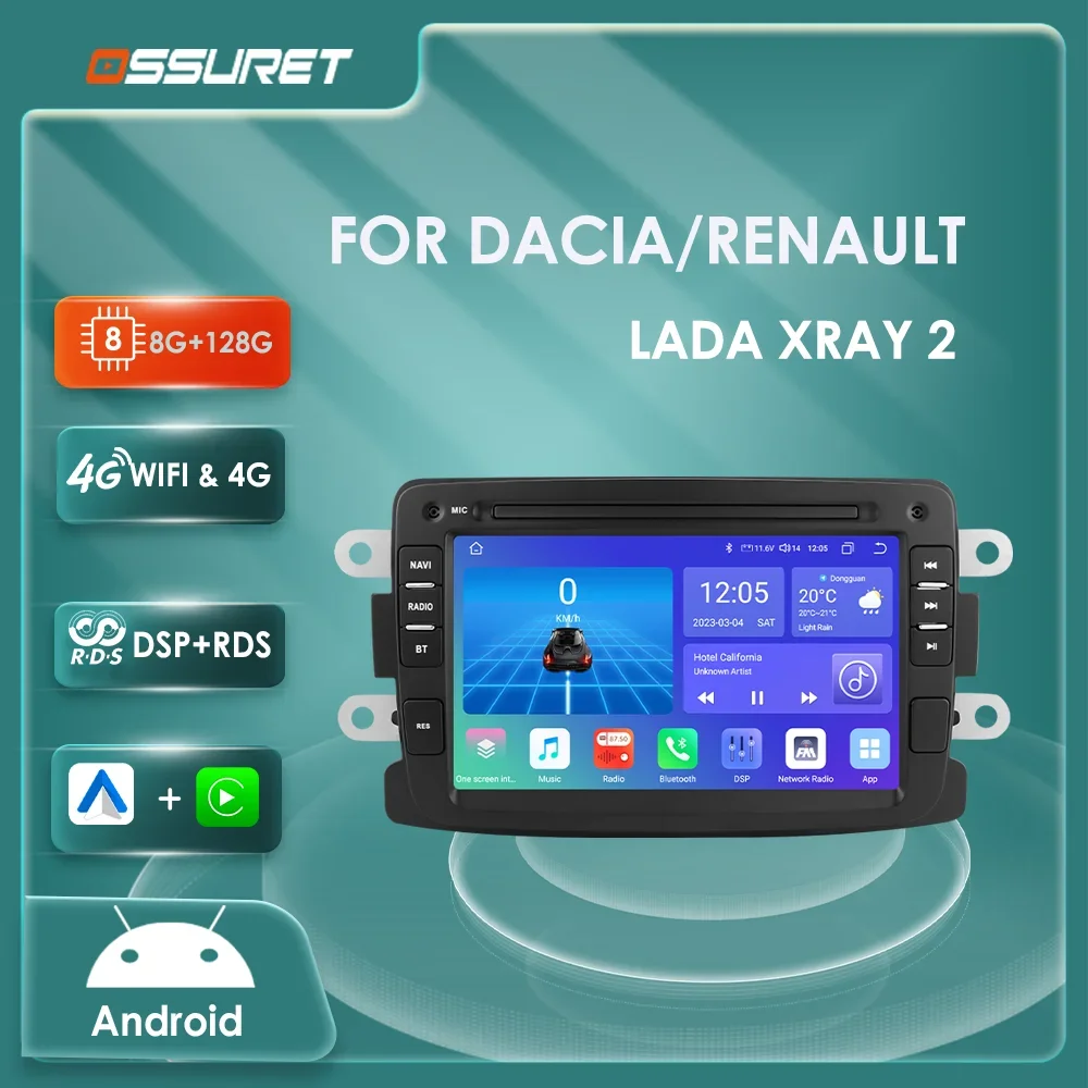 

Автомагнитола 2DIN на Android 12 для Dacia Duster Logan Dokker Sandero сложенная Renault Captur Symbol 2012-2017 4G Мультимедийный видеоплеер