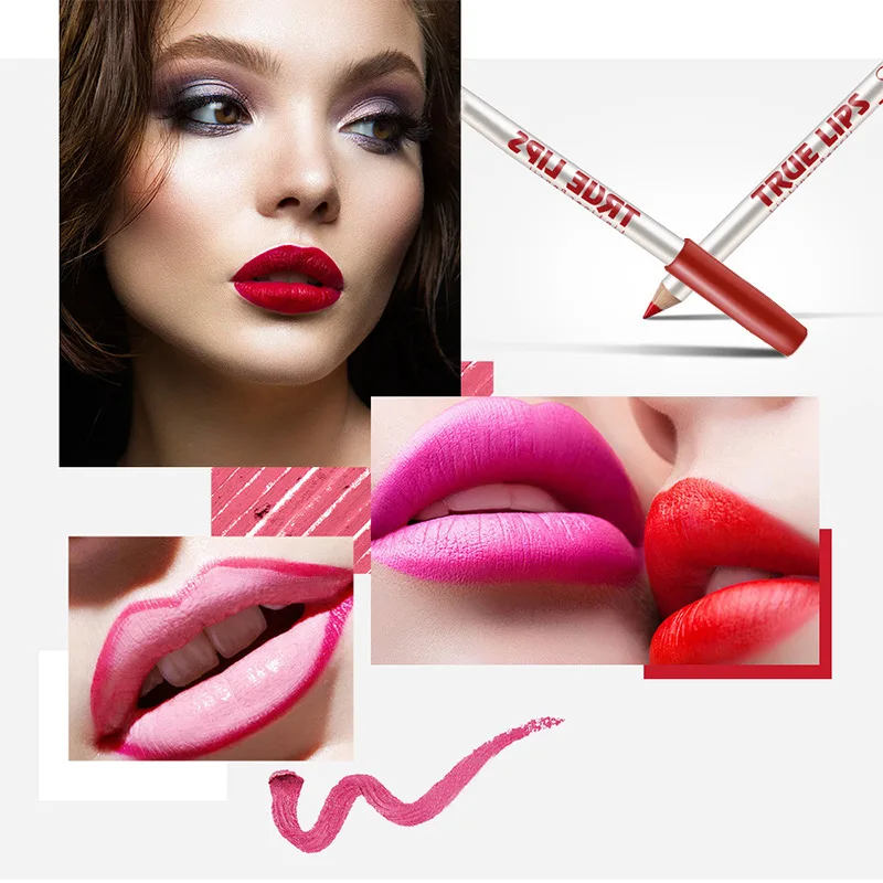 12 Colors Professional Wood Lip Liner Set Non Stick Cup Matte Velvet Lipstick Pen Waterproof LongLasting Pigment Lip Tint Cosmet