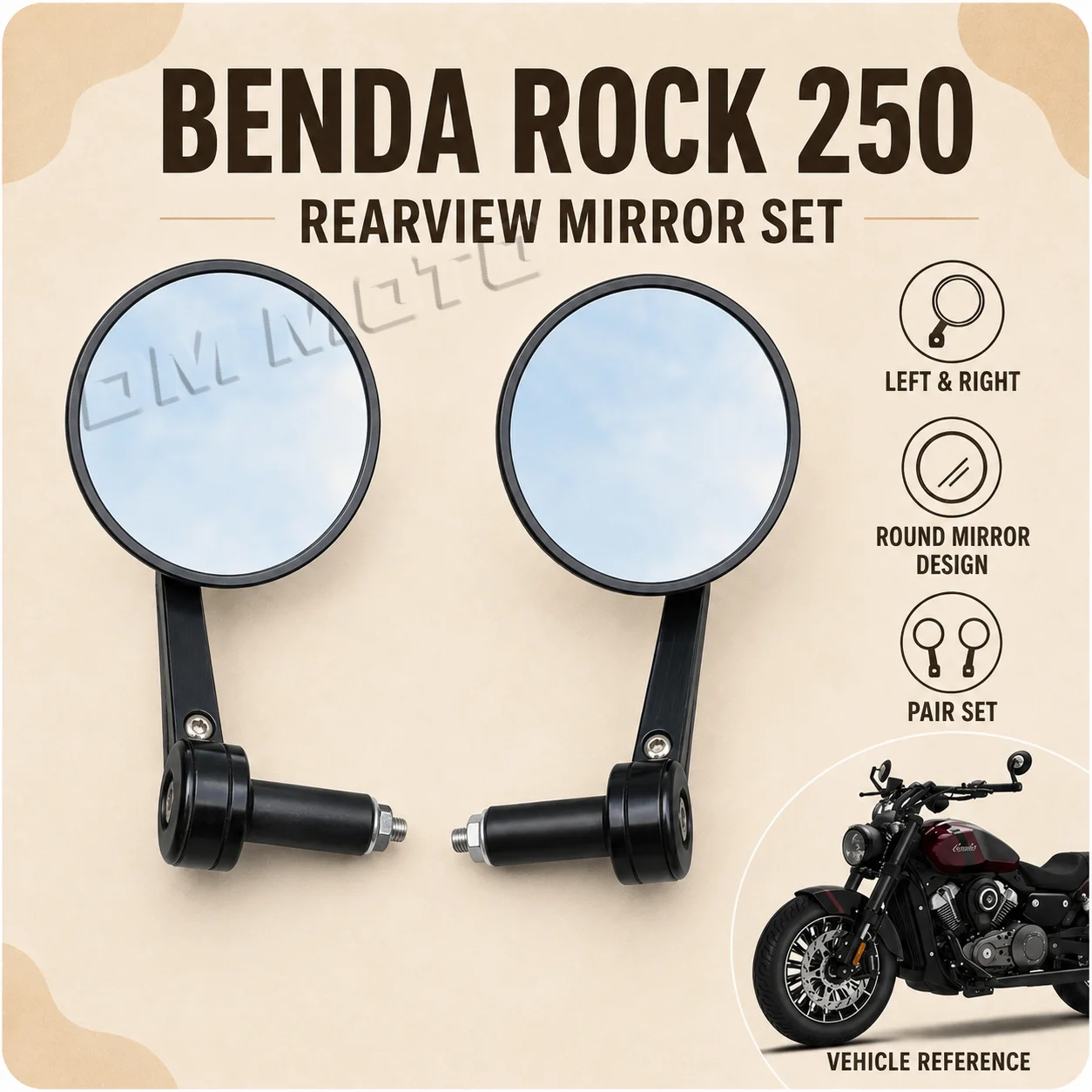 Mirror Handlebar Convex - BENDA ROCK 250 OEM Motorcycle Rearview
