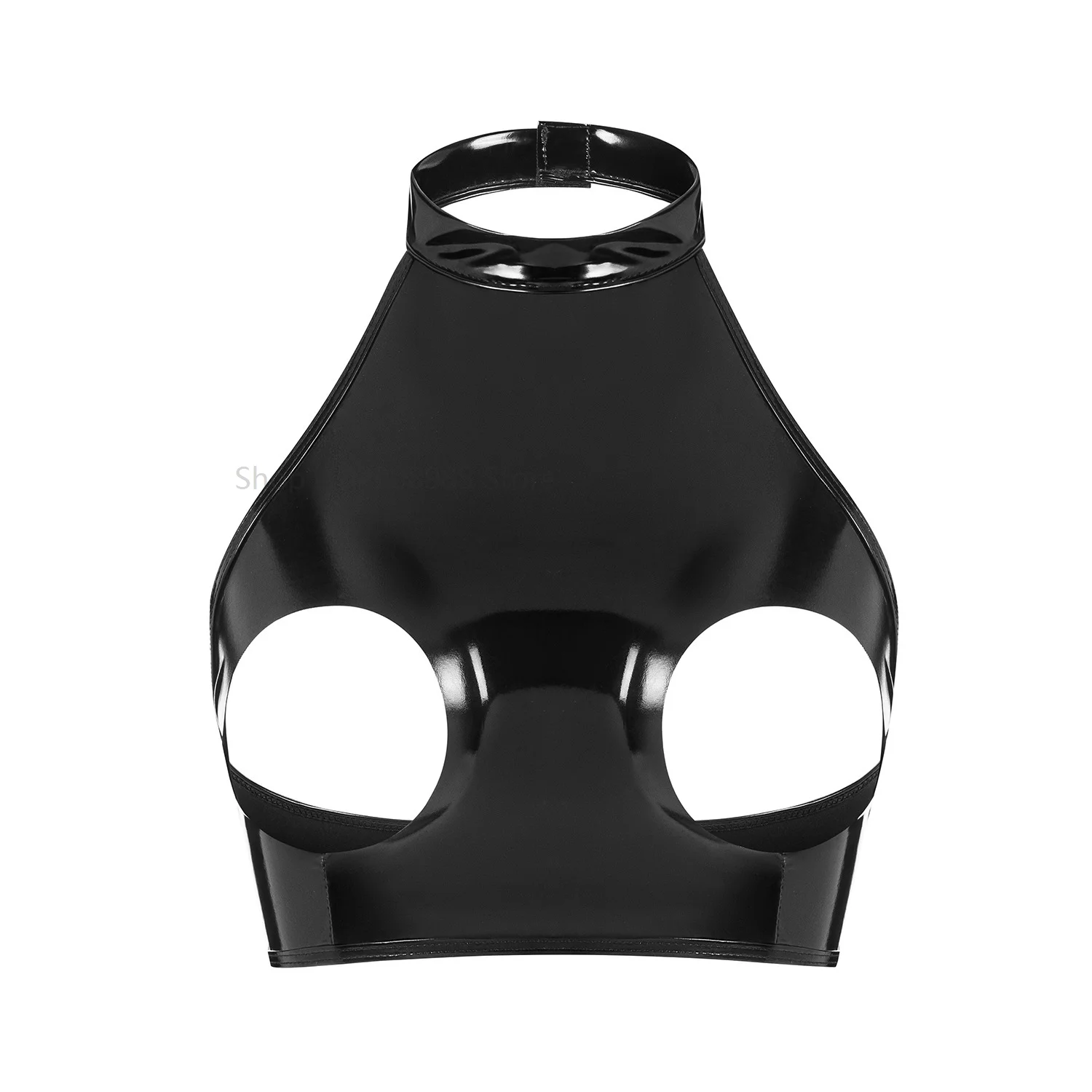 

Women Bra Hollowed-Out Bust Halter Tops Vest Backless Highlight Waistcoat PVC Patent Leather Sports Sexy Underwear