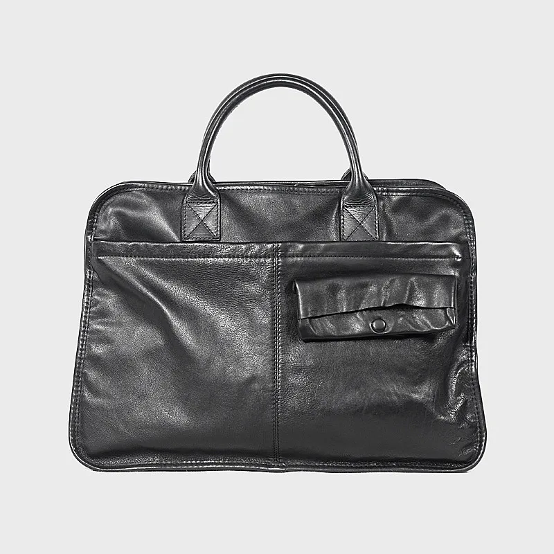 Sac à main rétro en cuir véritable pour hommes, étuis à bombes, cuir de vachette noir première couche, sac lancé par ordinateur, affaires