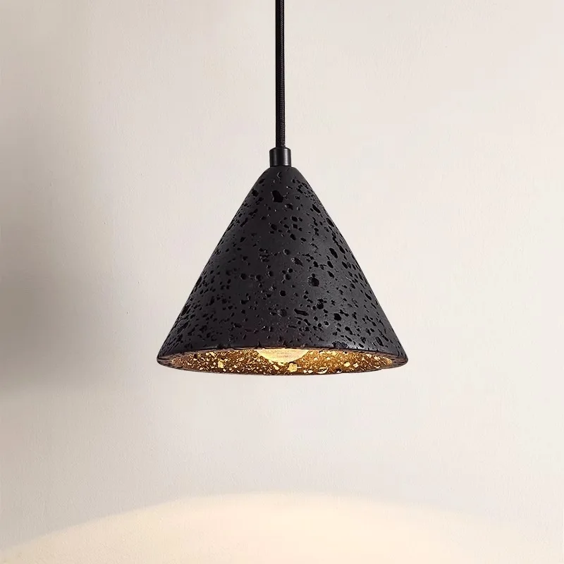 Japanese Black Stone LED Pendant Light Bedroom Headboard Lamp Italian Retro Restaurant Bar Cafe Lighting Decor Bedside Light