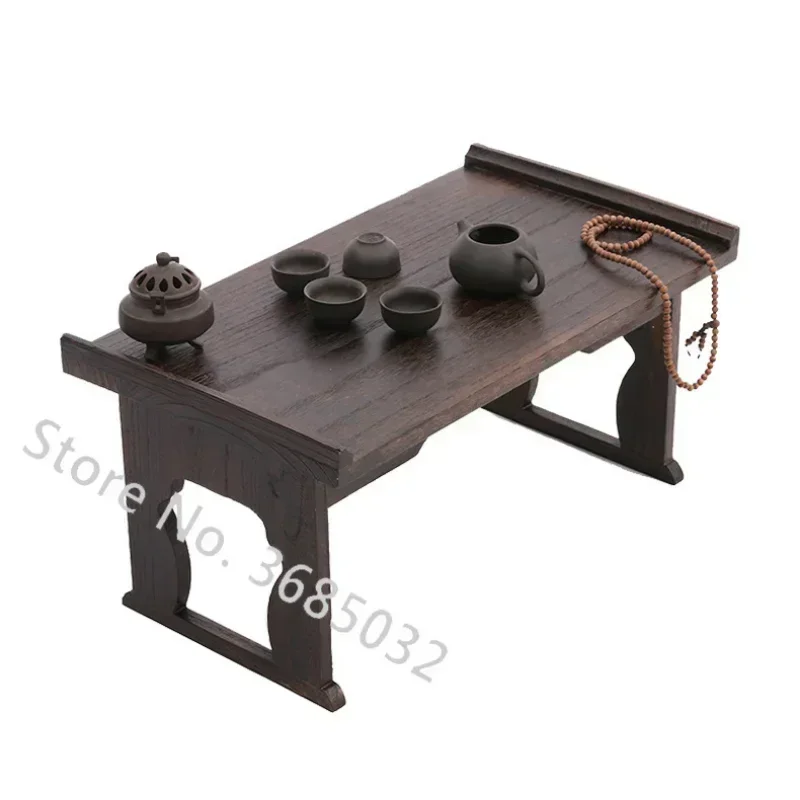 

Foldable Chinese Low Tea Table, Antique Gongfu Tea Desk, Japanese Bay Window Wooden Side Table for Living Room