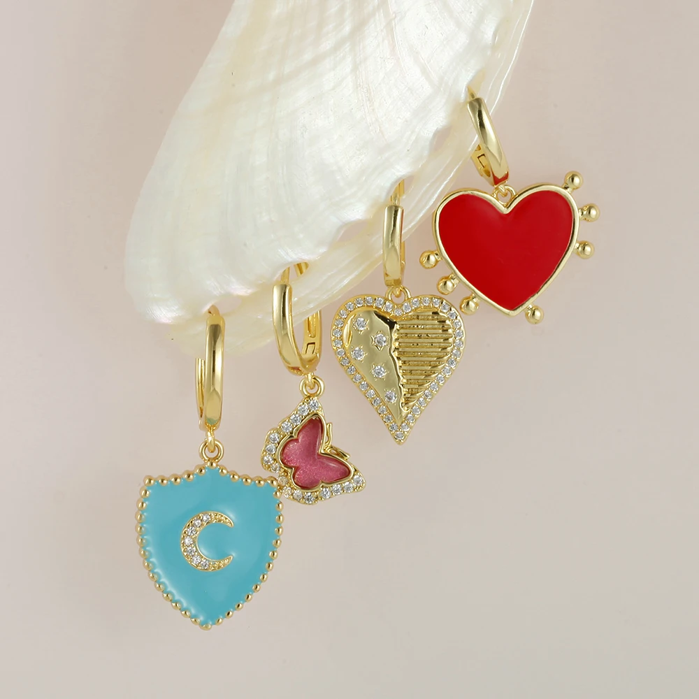 Classic Heart Shape Earrings For Women Gold Color Copper Party Wholesale Excellent Quality Euro-American Jewelry
