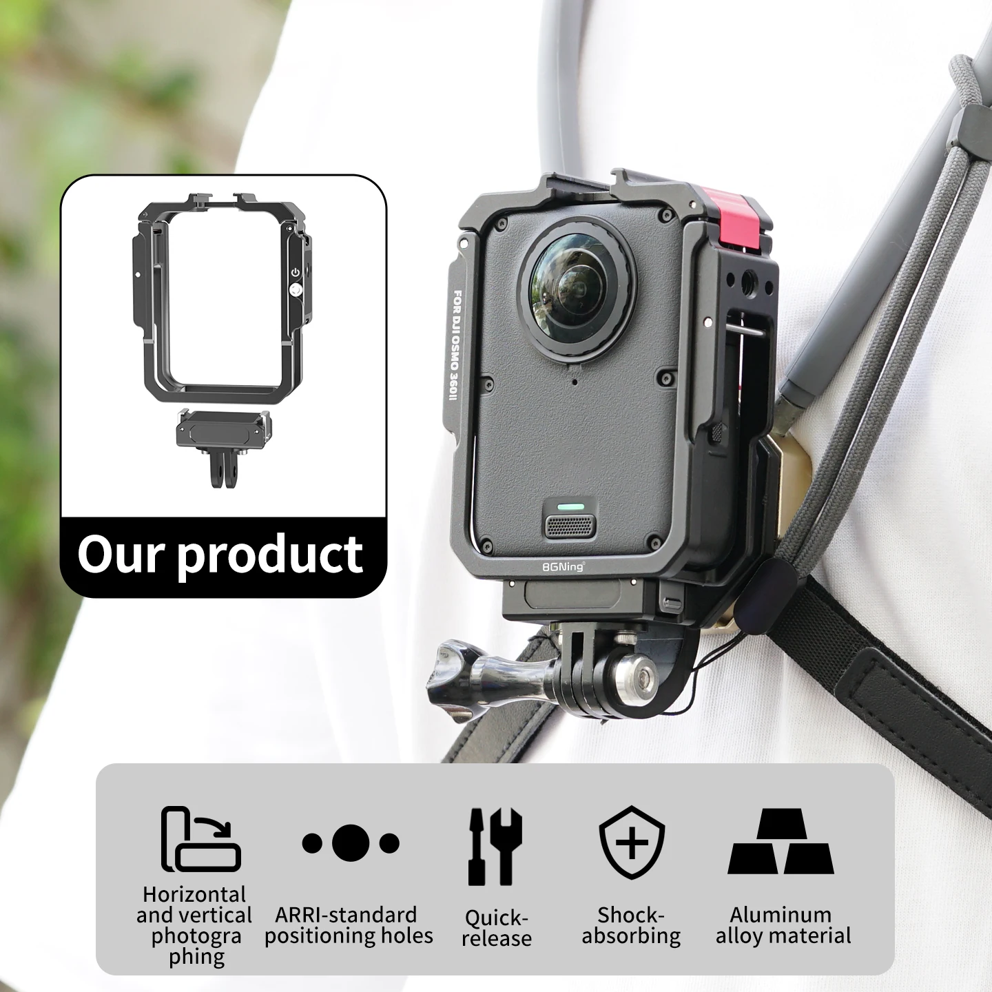 Fahrrad-Fotografie Metall-Kamerakäfig Schutzrahmen für DJI Osmo 360 II Magnetischer Schnellverschluss Klappverschluss Cold Shoe Erweiterung – Detail 2