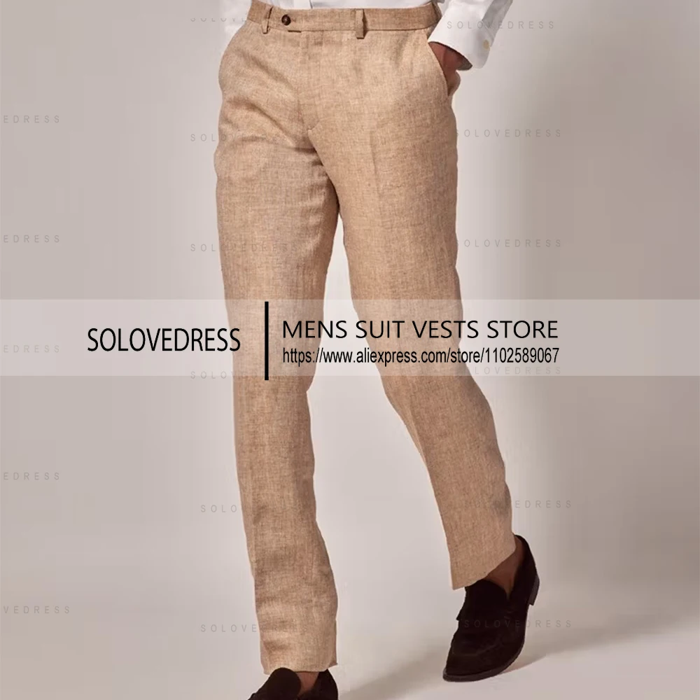 2 Pieces Linen Men's Suits Tuxedo  Lapel Neck Men's Summer Suits Groomsemen Casual Suits （Blazer+Pants）