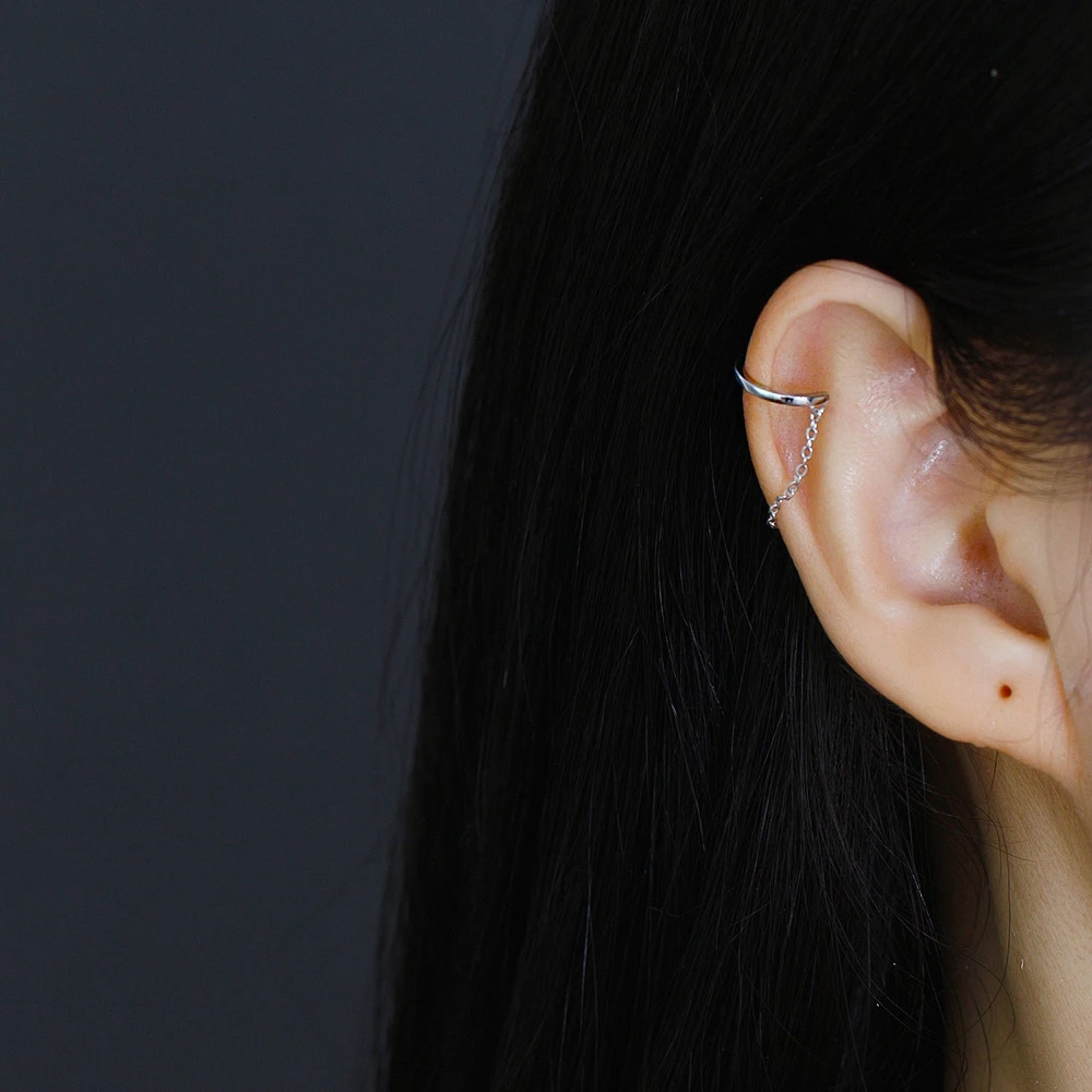 ANDYWEN 925 Sterling Silver Gold Chain Simple Tiny Ear Cuff Earring Earcuff Women Luxury Jewelry 2022 Rock Punk Women Wedding - view 6