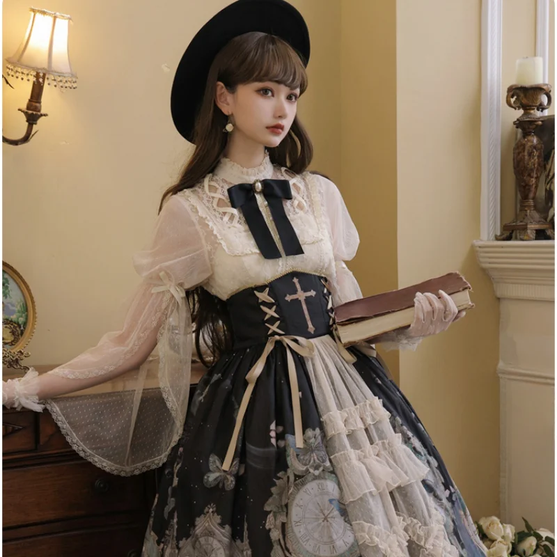 Original Japanese Lolita Dress Female Cinched Waist Slim-Fit Elegant Beautiful Princess Dress Women Summer Skirt Four-Piece Set