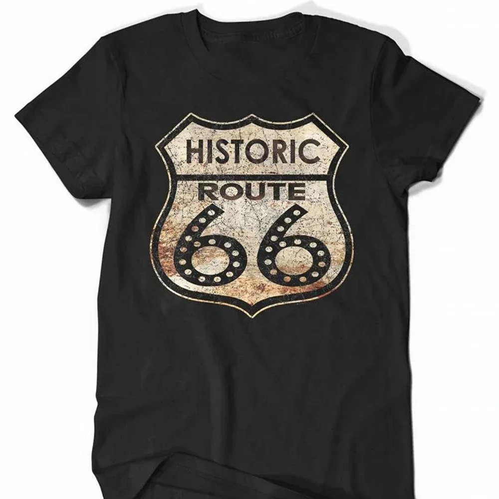 Retro Vintage Route 66 Historic T-Shirt 100% Cotton O-Neck Short Sleeve Summer Casual Mens T-shirt Streetwear