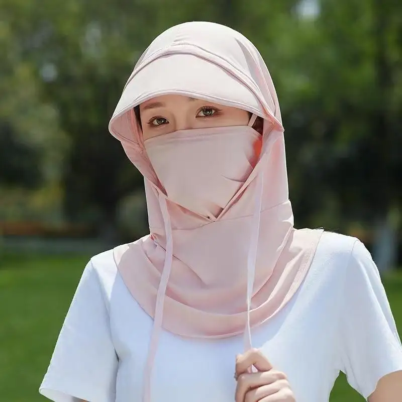 For Cycling Hiking Beach Travel Use Ice Silk UV Protection Full Face Cover Hood Wide Brim Breathable