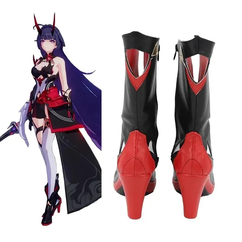 

Wiwiwi 123RealCos Game Honkai Impact 3 Raiden Mei Herrscher Of Thunder Обувь для косплея на высоком каблуке Необычные короткие сапоги из искусственной кожи Woma