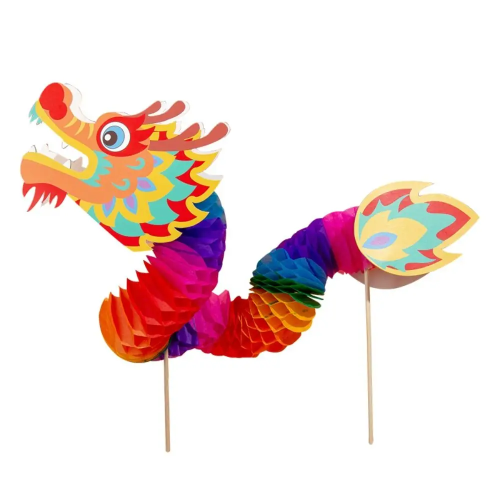 Zodiac Kids DIY Dragon Dance Toy Blessing Ethnic Handheld Dragon Dance Craft Lucky Decorative Chinese Style Paper Dragon