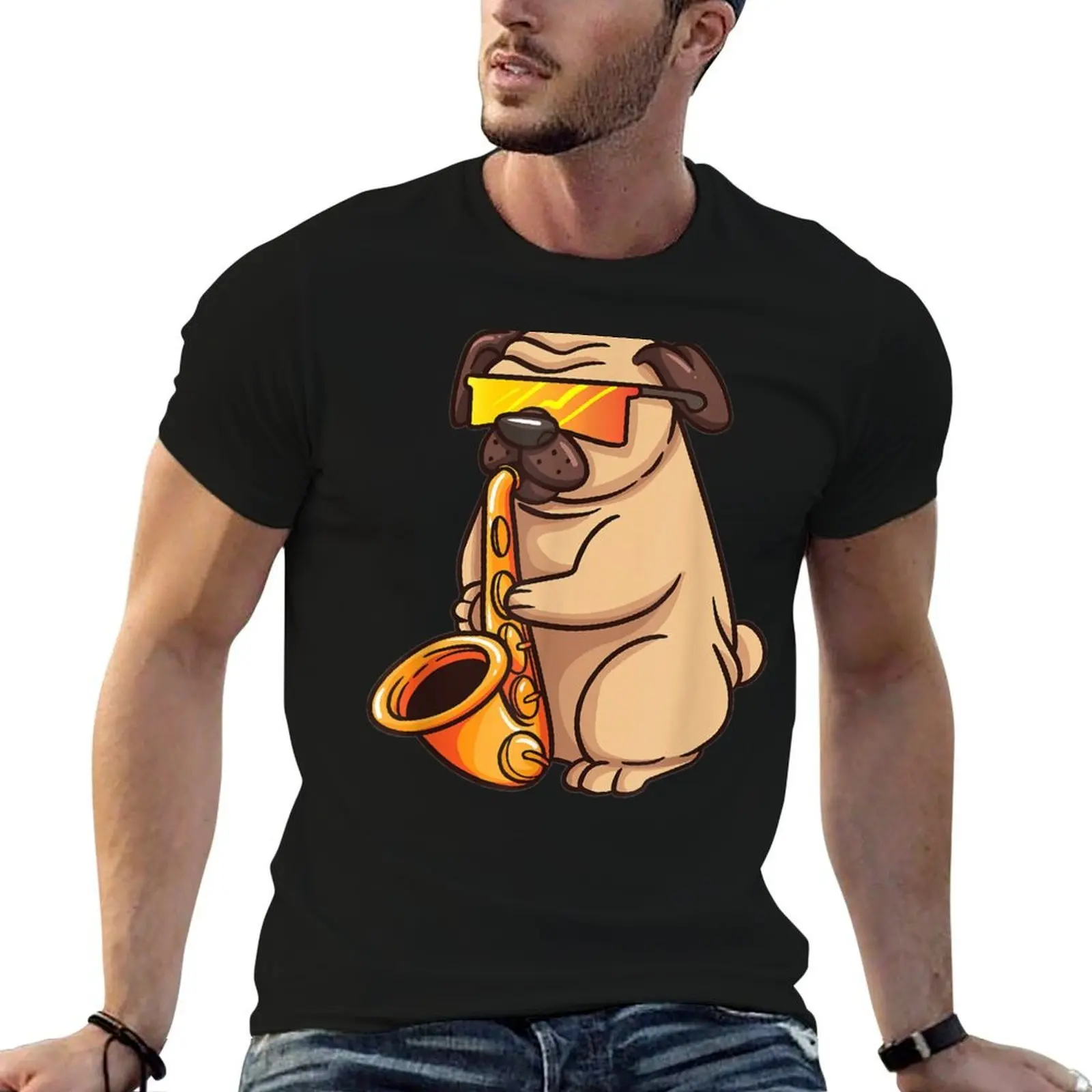 

Saxophone Player Pug Jazz Band Music And Dog Lovers Gift T-Shirt t shirt man luxury T-Shirt