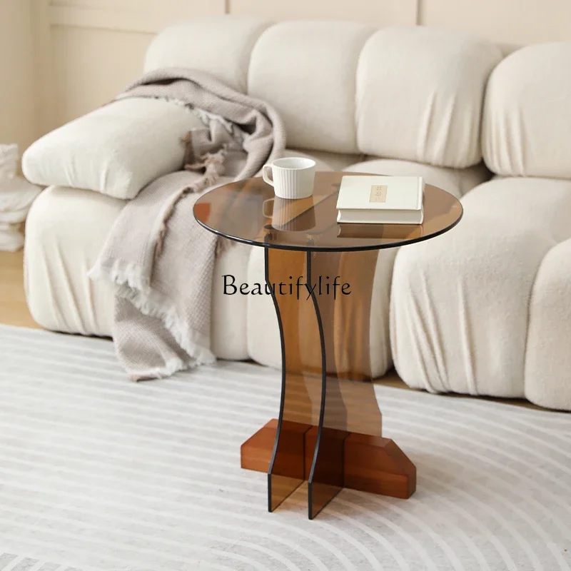 

1Modern Minimalist Creative Round Glass Side Table Small Apartment Balcony Small Table