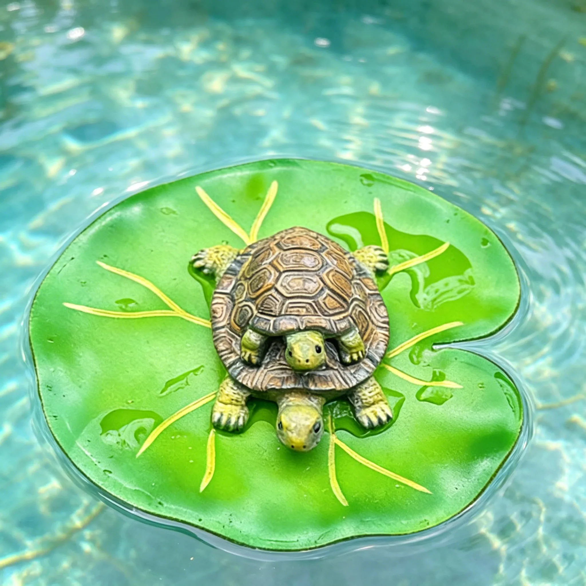 Floating Lily Pad Frog Resin Ornament, Waterproof Pool Fish Pond Decor, Vivid Animal Figurine for Garden Landscape
