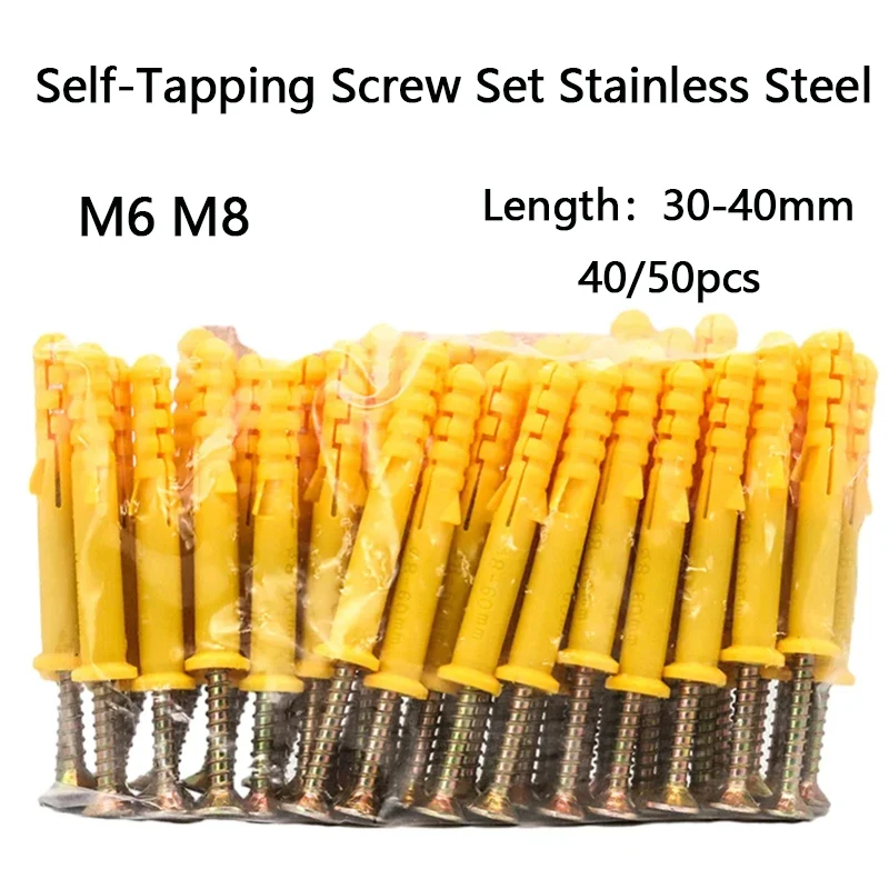 40/50 قطعة مجموعة براغي ذاتية التنصت من الفولاذ المقاوم للصدأ ومراسي الحوائط الجافة برأس متقاطع، نوع التوسعة M6 × 30 / M6 × 40 مقاسًا #1