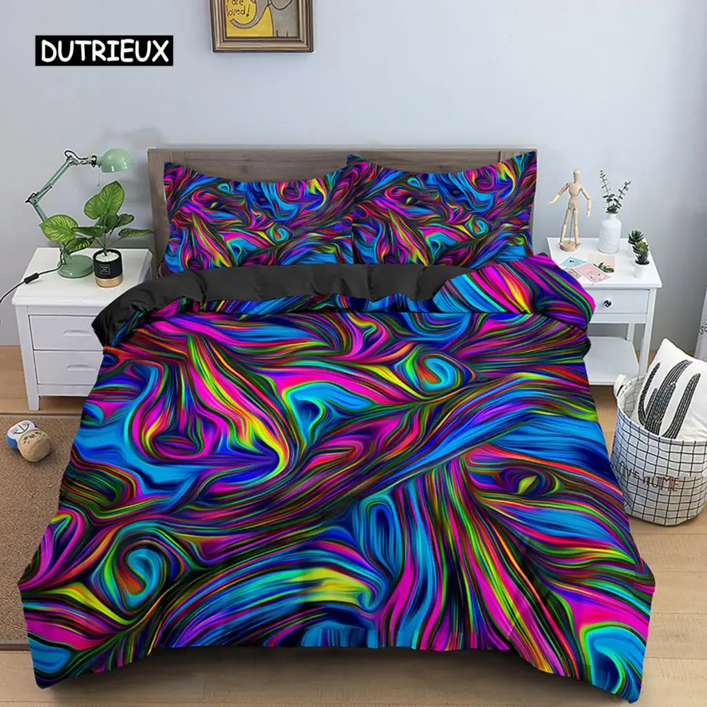 

Geometric 3D Printed Bedding Set Soft Single King Queen Double Psychedelic 3D Abstract Duvet Cover 2/3pcs Polyester Quilt Covers