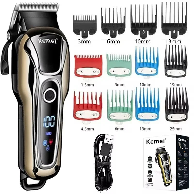 Kemei KM-1990 Tondeuse Professionele Tondeuse Heren Tondeuse Elektrische Trimmer LCD Display Tondeuse Almachtige Set